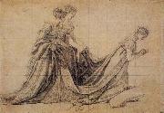 Jacques-Louis  David, The Empress Josephine Kneeling with Mme de la Rochefoucauld and Mme de la Valette